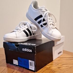 Adidas White and Black Striped Cloudfoam Sneakers
